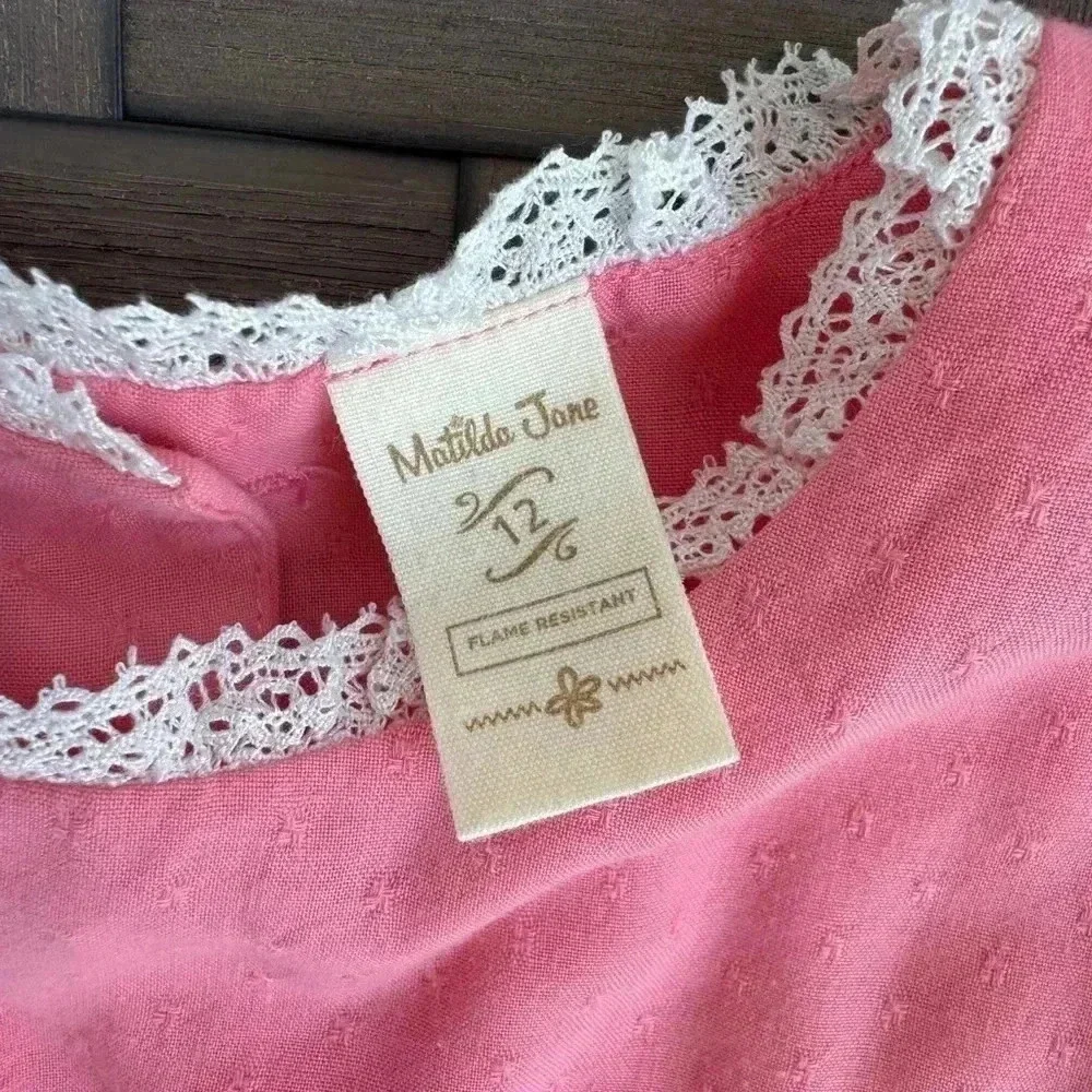 Matilda Jane Girls Sleepy Jean PJ Top Size 12 Pink/Lace White Brilliant Daydream